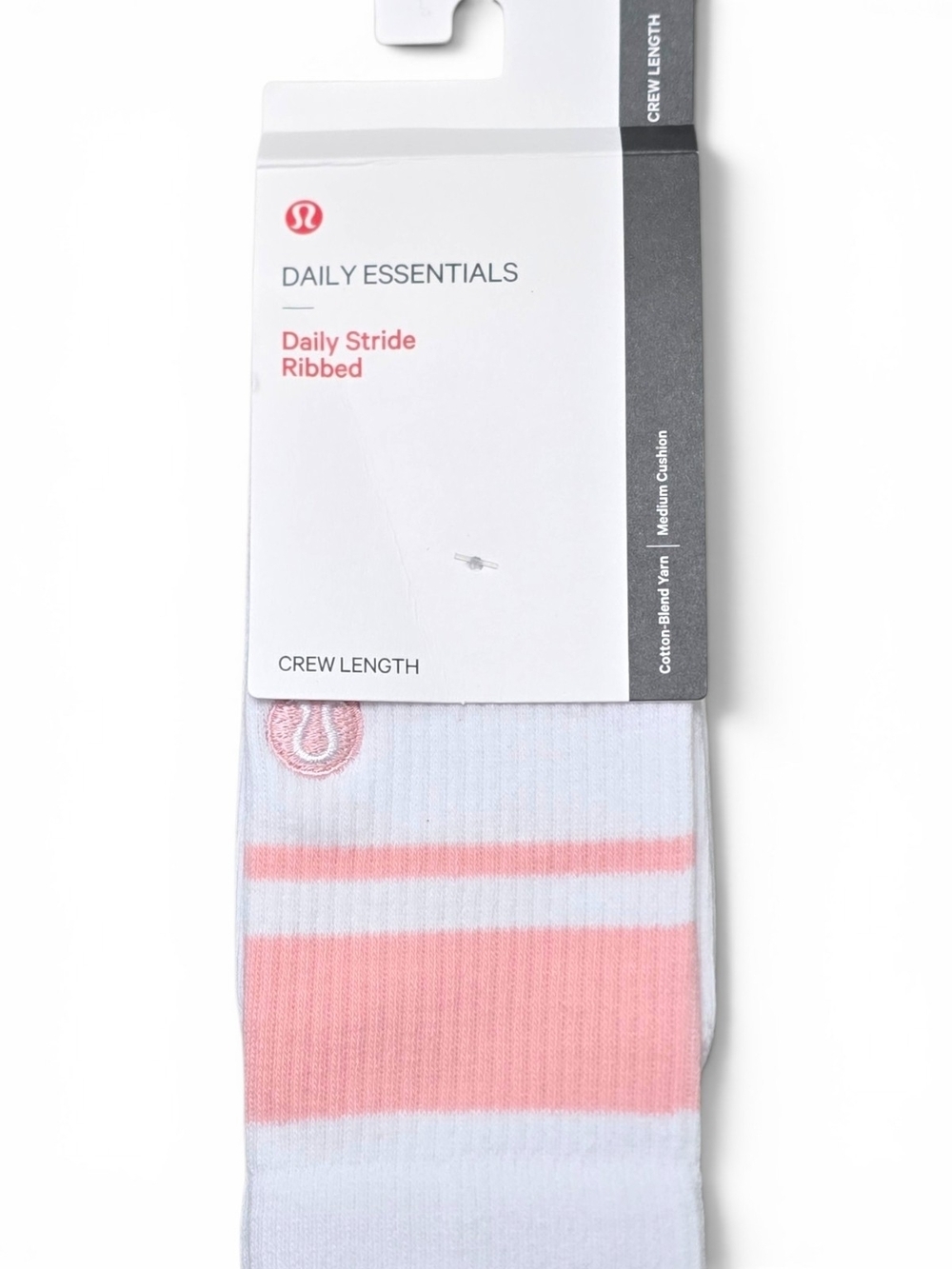 Lululemon Daily Stride‎ Ribbed Crew Socks Pink White Crew Length M/L NWT